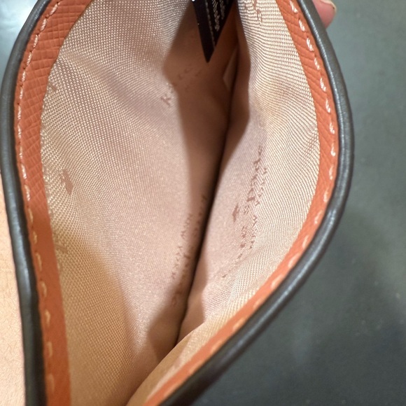kate spade Coral Salmon Pink Leather Card Holder Sleeve 4x3” EUC - Picture 3 of 5